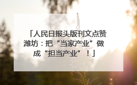 人民日报头版刊文点赞潍坊：把“当家产业”做成“担当产业”！