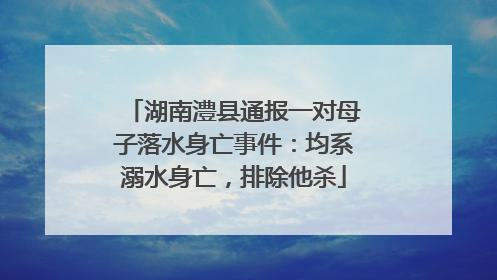 湖南澧县通报一对母子落水身亡事件：均系溺水身亡，排除他杀