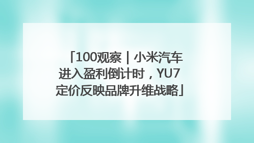 100观察｜小米汽车进入盈利倒计时，YU7定价反映品牌升维战略